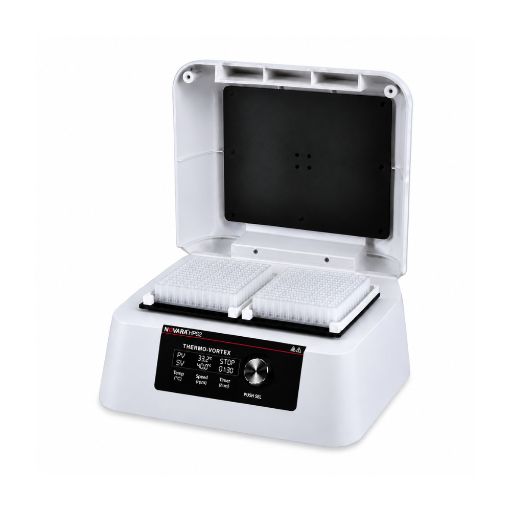 Novara HPS2 2-position heated microplate vortex mixer and incubator